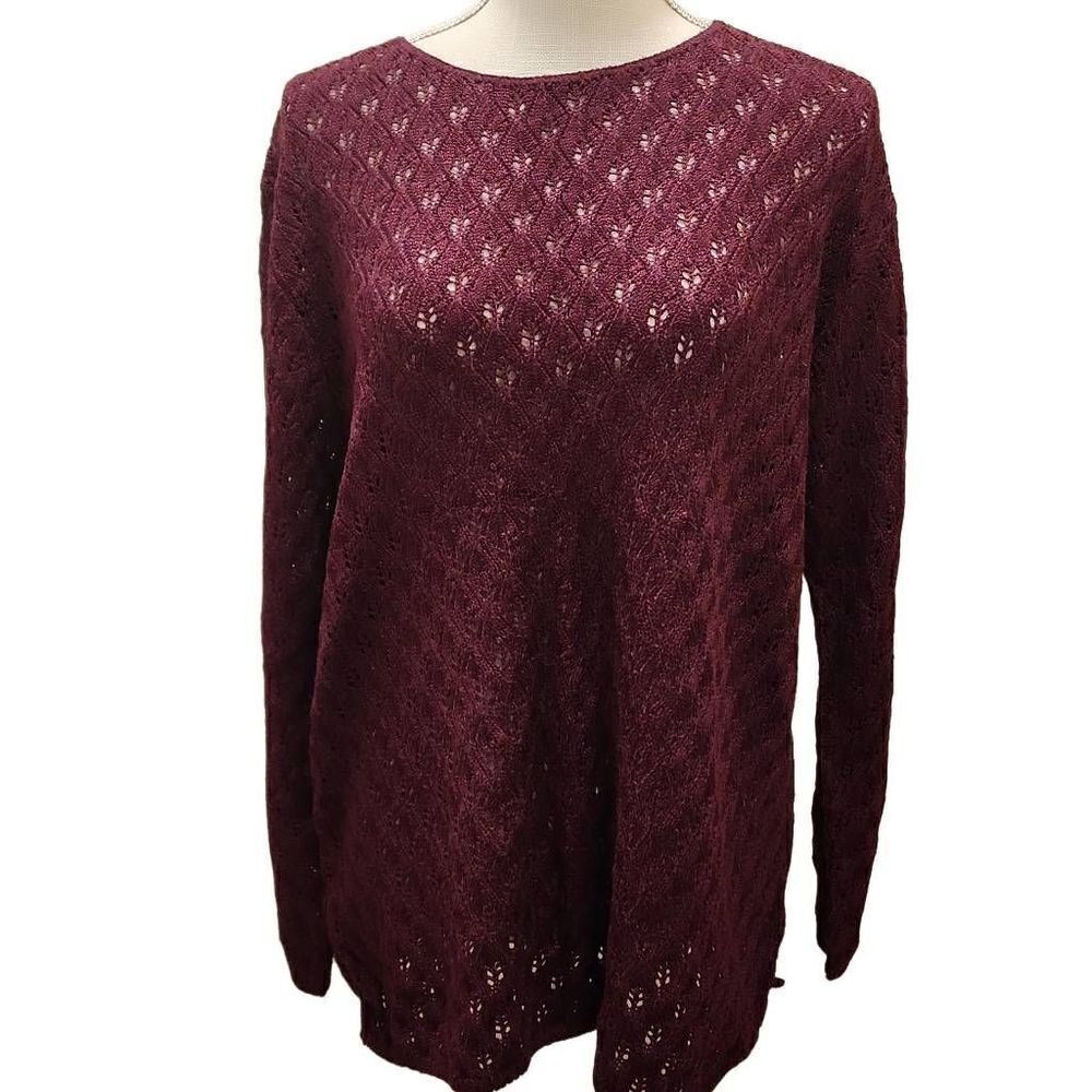 Norton‎ McNaughton Berry Pointelle Knit Sweater M A7KU913 Burgundy USA Made